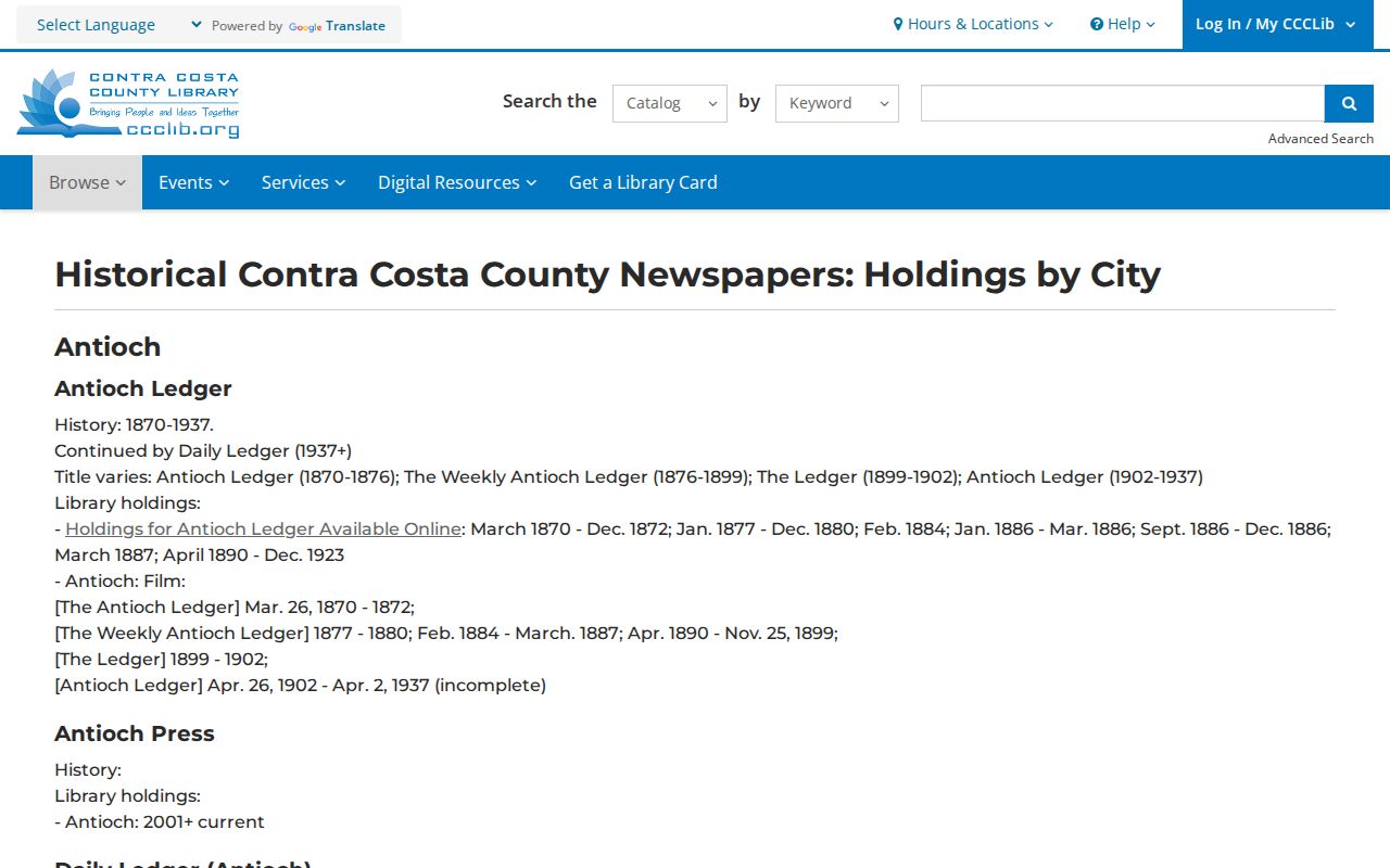 El Cerrito city directory historical newspaper holdings