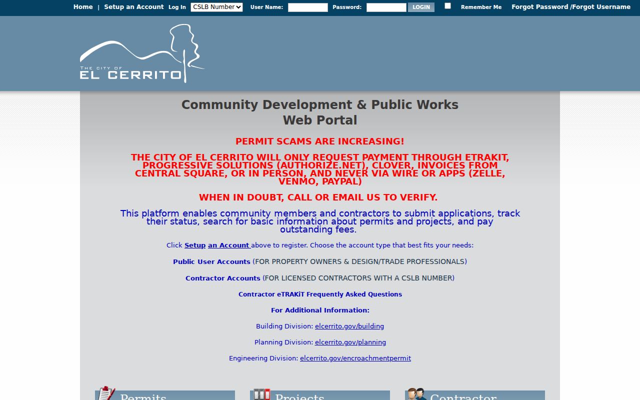 El Cerrito street directory eTRAKiT permit search